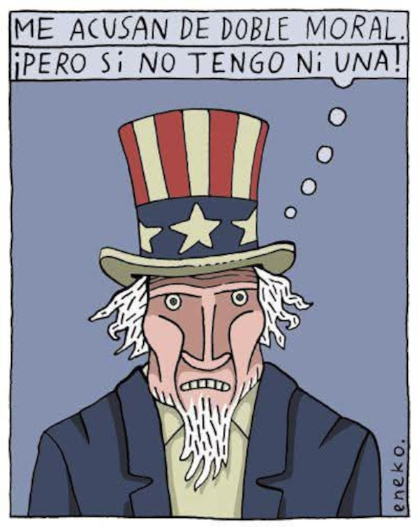 Caricatura de Eneko (ca. 2000s), sátira sobre la ausencia de principios en la política internacional.